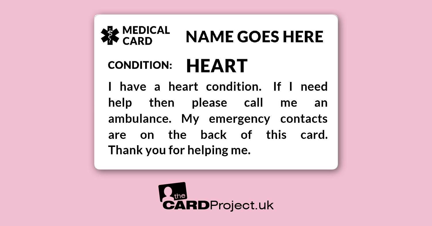 Heart Condition Awareness Mono Medical ID Alert Card  (FRONT)